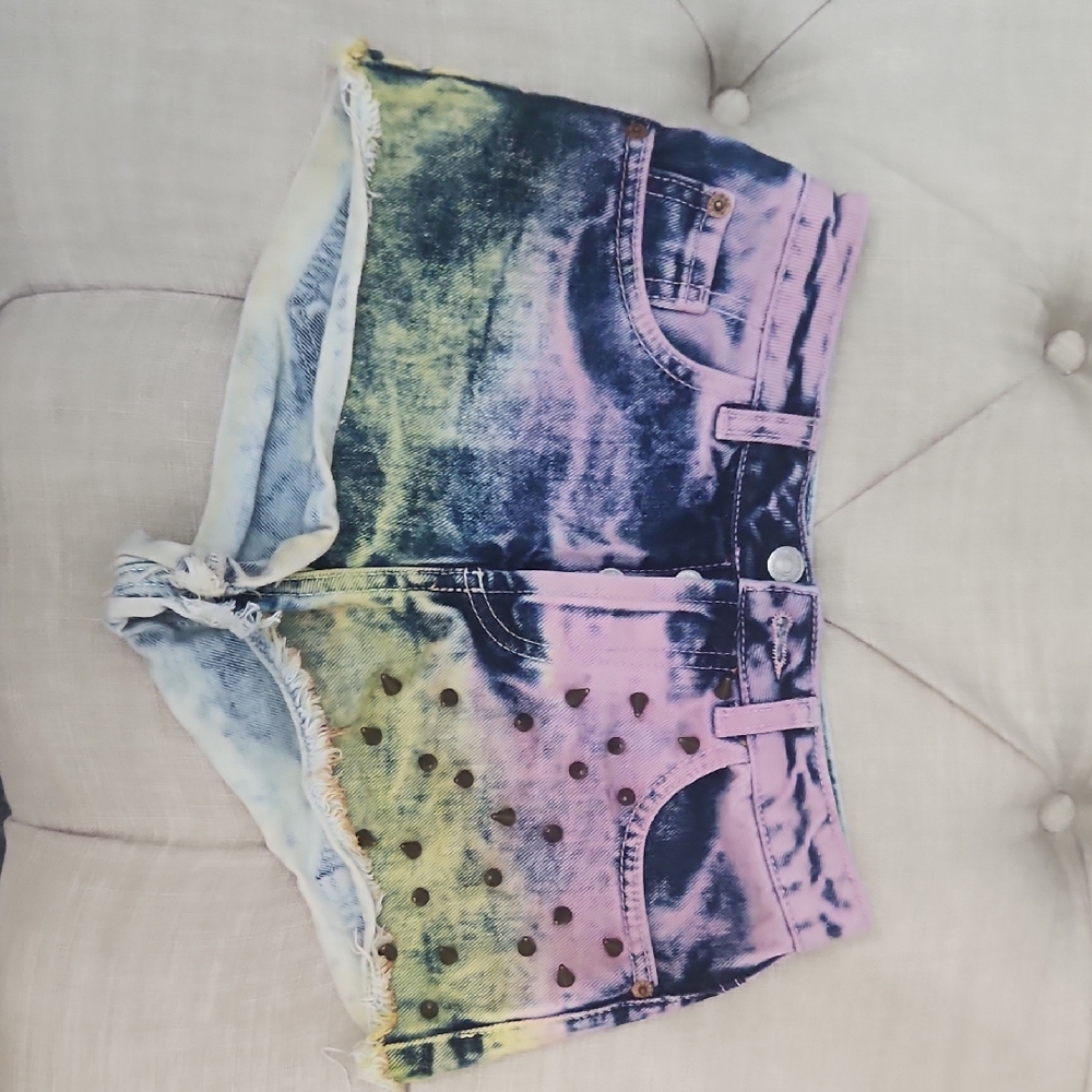 Topshop Tie-Dye Shorts - Blue, Pink, Yellow
